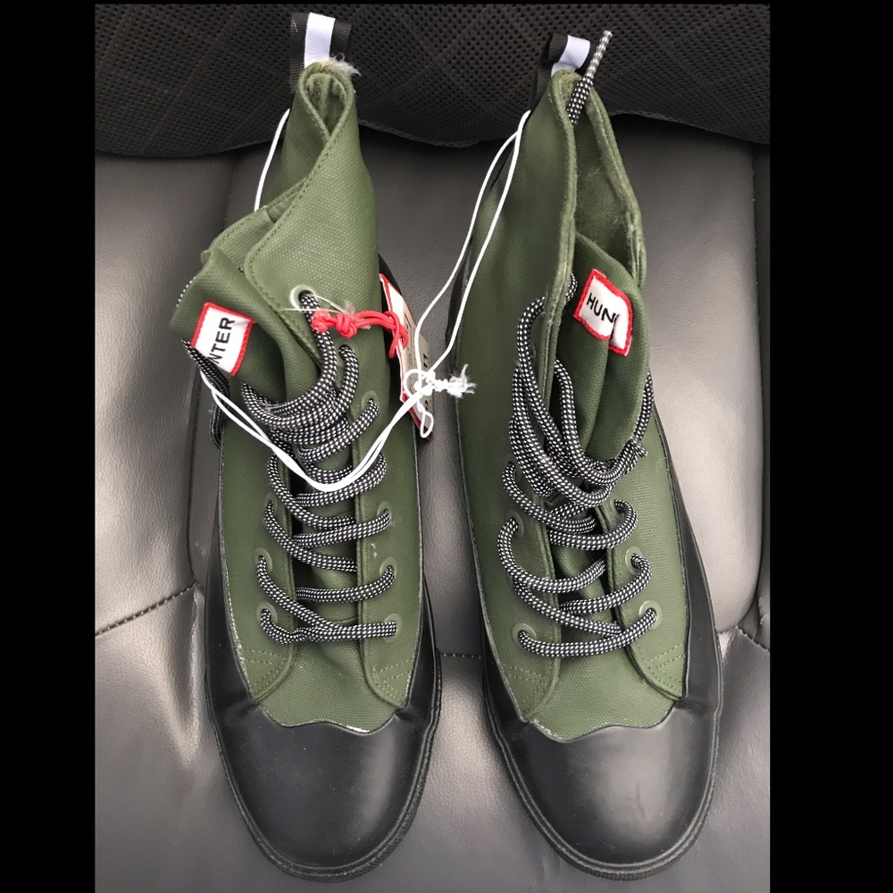 Hunter x Target Green Canvas High Top Sneaks Adult Rain Boots Unisex m9/w11 -NWT